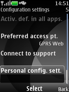 Select Personal config. sett.