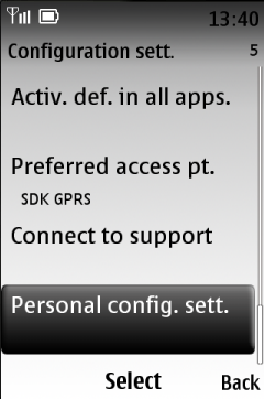 Select Personal config. sett.