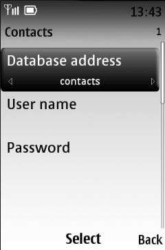 Type contacts into Database address field