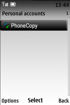Go back to the Personal accounts and select PhoneCopy -Options