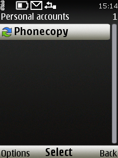 Go back to the Personal accounts and select PhoneCopy -Options