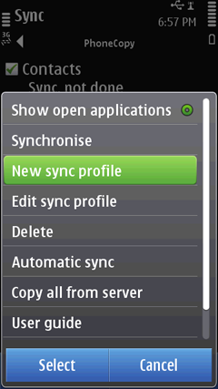 Select New Sync Profile