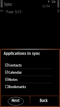 Choose applications which you want to synchronize